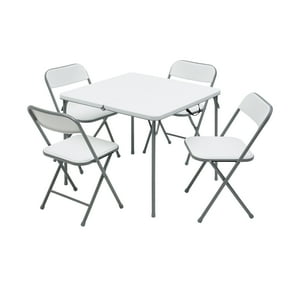 Mainstays 5-Piece 34" Square Centerfold Folding Card Table and 4 Folding Chairs Set, White