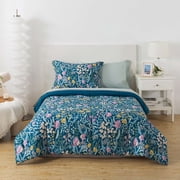 Mainstays All in One Reversible Comforter and Sheet Set, 5-Piece, Twin, Blue Floral