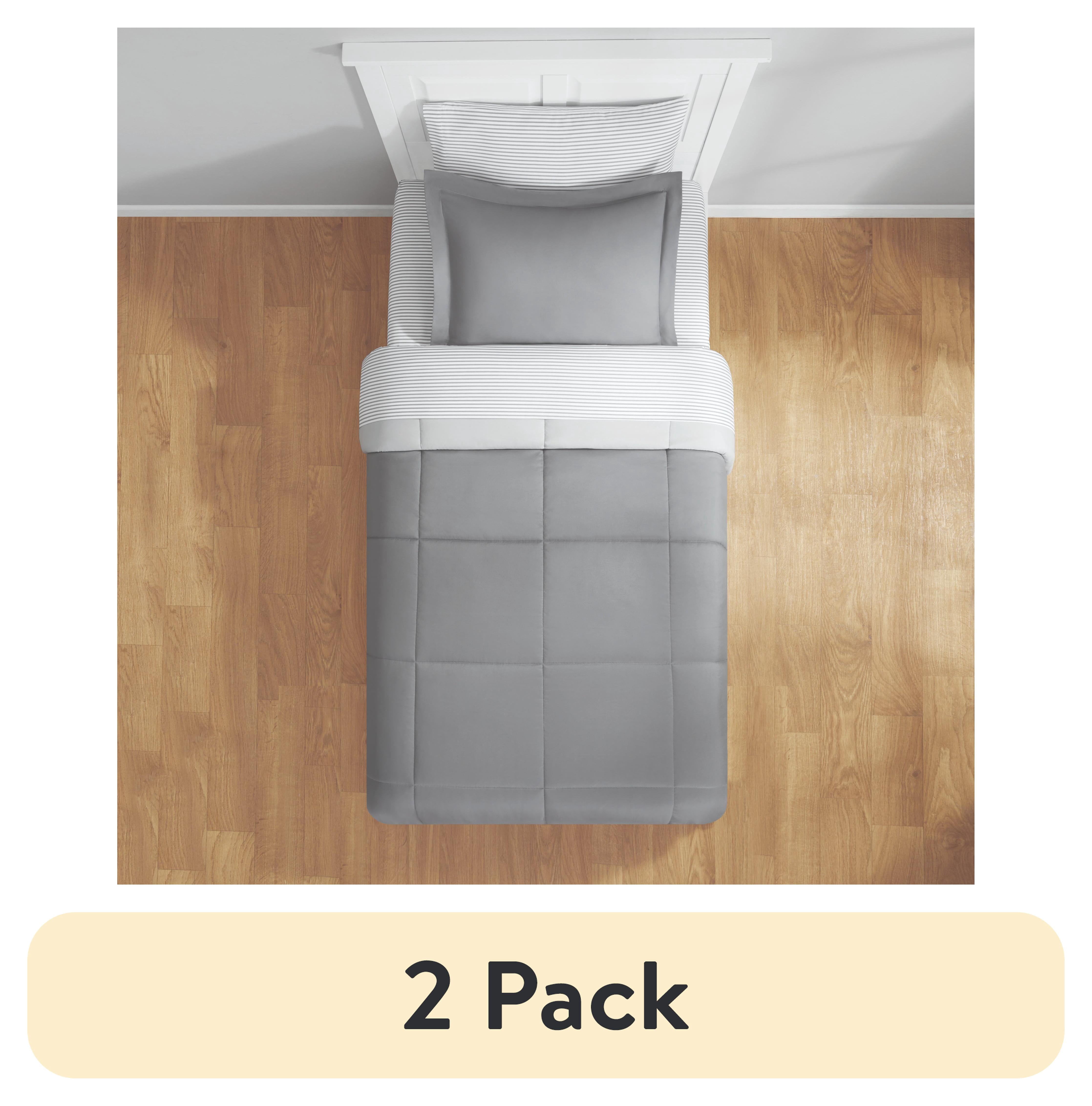 (2 pack) Mainstays 5 Piece Reversible Bed in a Bag Comforter Set with Sheets, Gray, Twin-XL