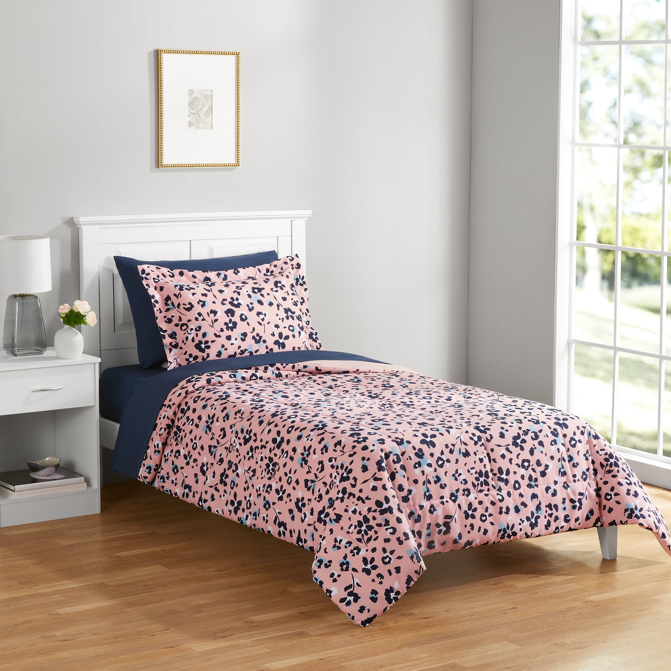Mainstays Pink Animal Print Reversible Bed in a Bag Comforter Set with ...