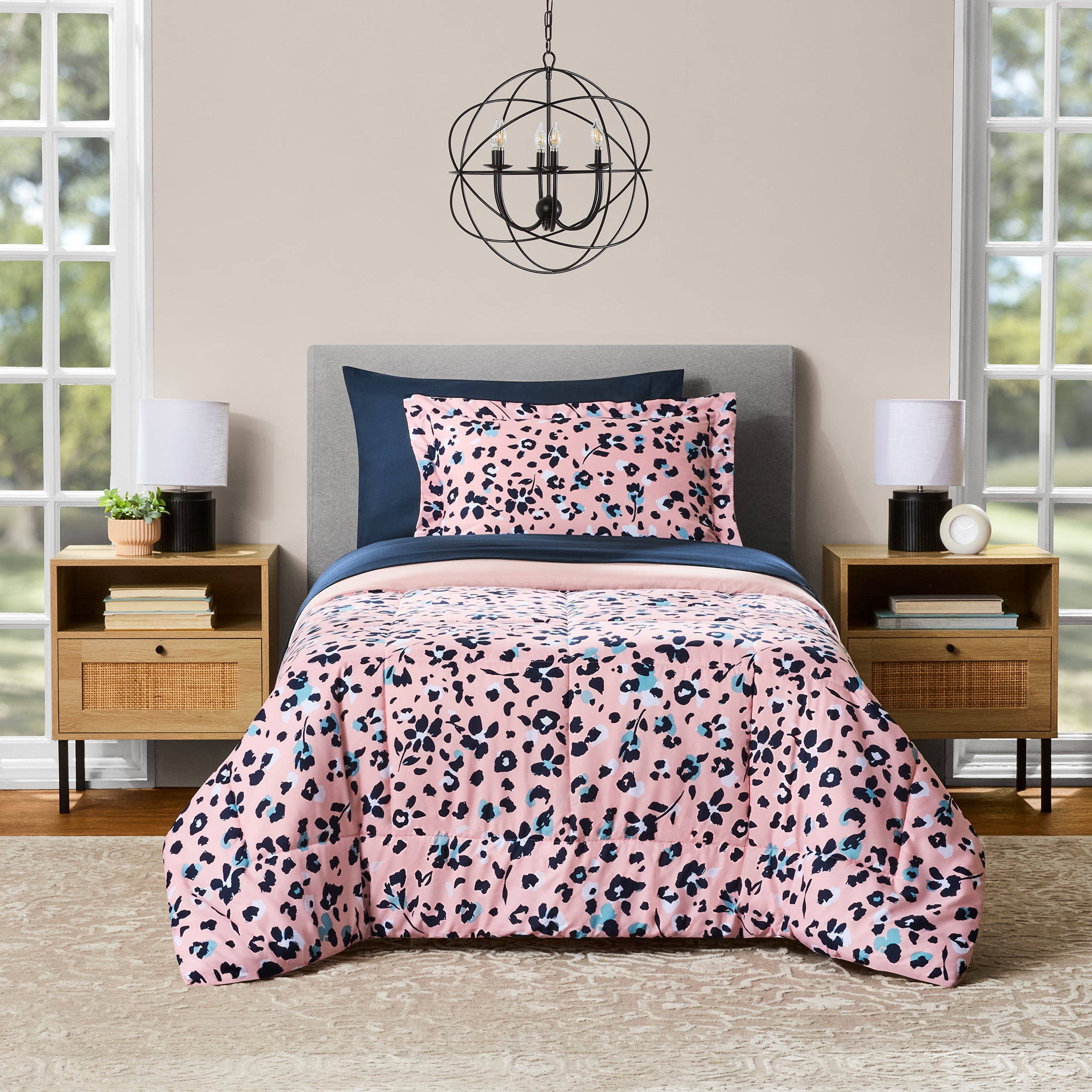 Mainstays Pink Animal Print Reversible Bed in a Bag Comforter Set