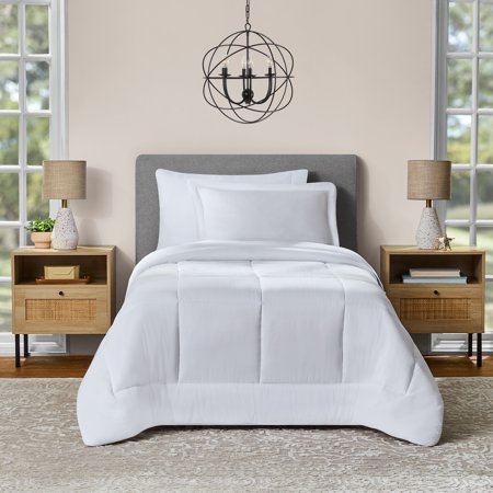 Mainstays All in One Reversible Comforter and Sheet set- 5 Piece, Twin, White