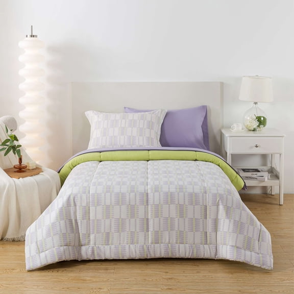 Mainstays 5-Piece Reversible Bed-in-a-Bag with Laundry Tote, Modern Geo, Twin-XL