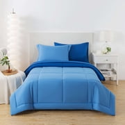 Mainstays 5-Piece Reversible Bed in a Bag with Laundry Tote, Solid Blue, Twin-XL