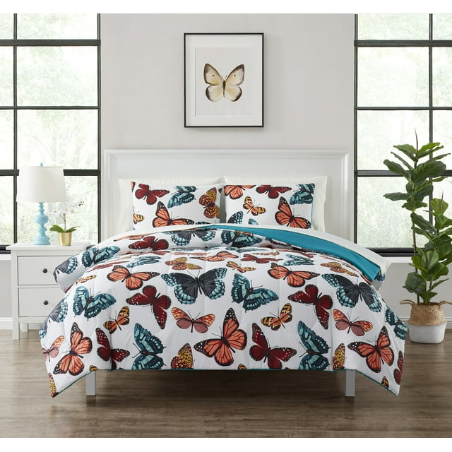 Mainstays 5Piece Reversible Butterfly Bed in a Bag Comforter Set with