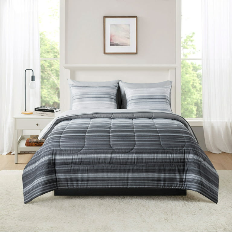 Mainstays 5-Piece Reversible Grey Ombre Bed in a Bag Comforter Set with  Sheets, Twin XL