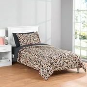 Mainstays All in One Reversible Comforter and Sheet set- 5 Piece, Twin, Beige Animal Print