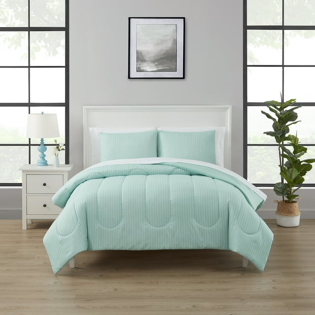 Mainstays 5Piece Reversible Mint Stripe Bed in a Bag Comforter Set