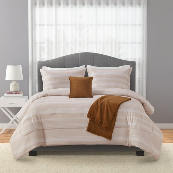 Mainstays 5-Piece Rust and White Stripe Comforter Set, Full/Queen