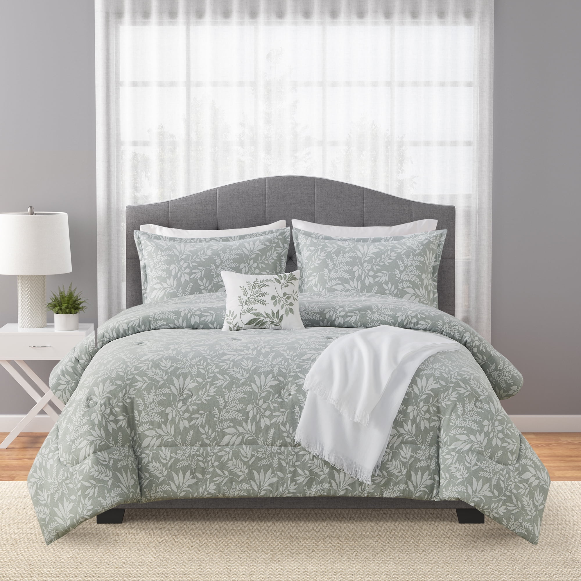 Mainstays 5-Piece Sage Floral Comforter Set, Full/Queen - Walmart.com