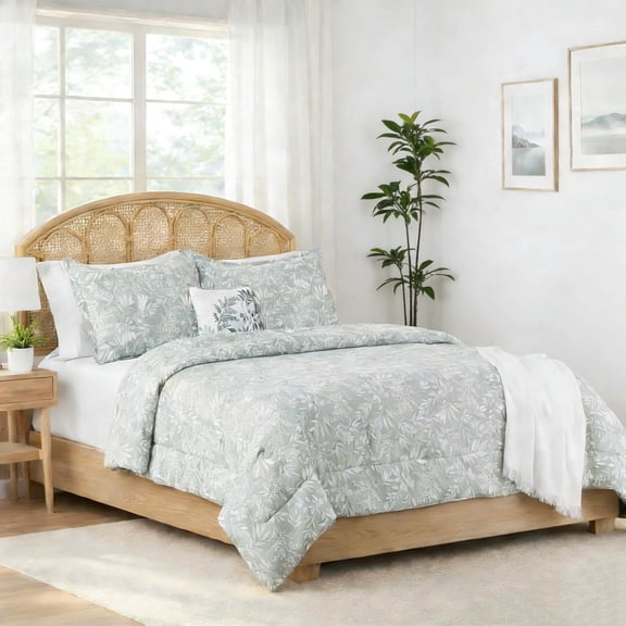 Mainstays 5-Piece Jacquard Comforter Set with Decor Pillow and Throw Sage Green Floral Bedding Set, Full/Queen