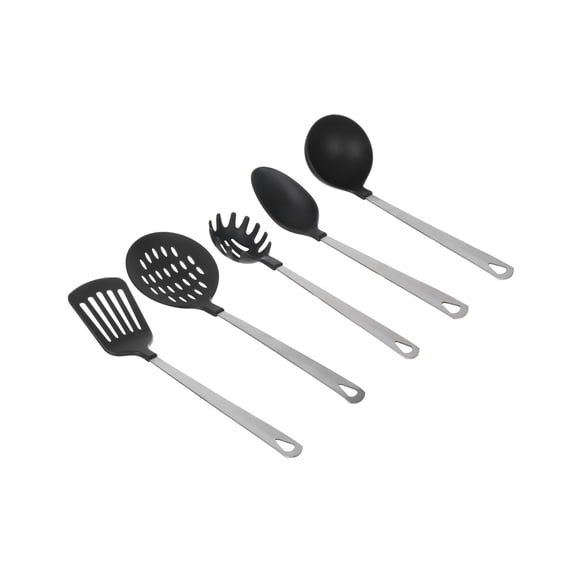 Mainstays 5-Piece Stainless Steel and Nylon Kitchen Utensil Set, Spoon, Turner, Skimmer, Pasta Server and Ladle