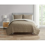 Mainstays 5-Piece Tan Reversible Quilt Set with Beige Sheets, Twin-XL