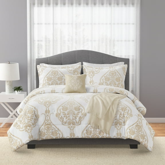 Mainstays 5-Piece Vanilla Dream Medallion Comforter Set, Full/Queen