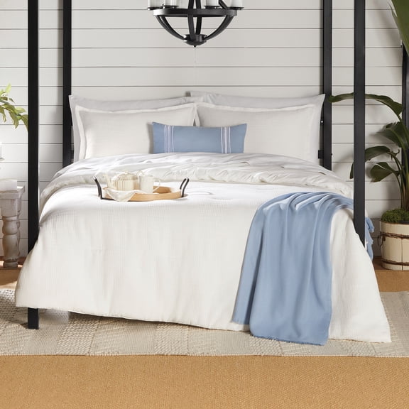 Mainstays Full/Queen Comforter Set, All-Season, 5-Piece, White Matelasse Tonal Stripe