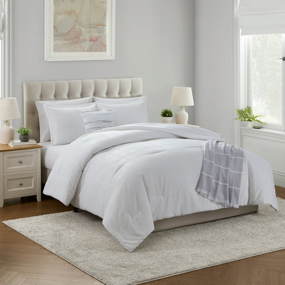Mainstays 5-Piece White Waffle Check Comforter Set, Full/Queen