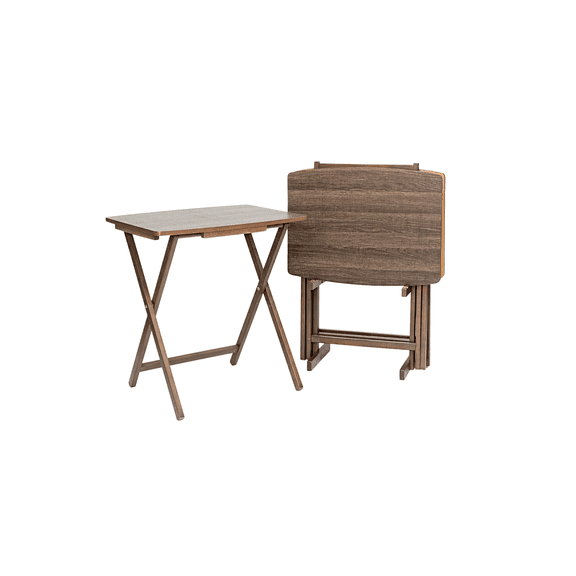 Mainstays 5-Piece XL Rubberwood and MDF Folding TV Tray Set with Storage Rack, Rustic Espresso