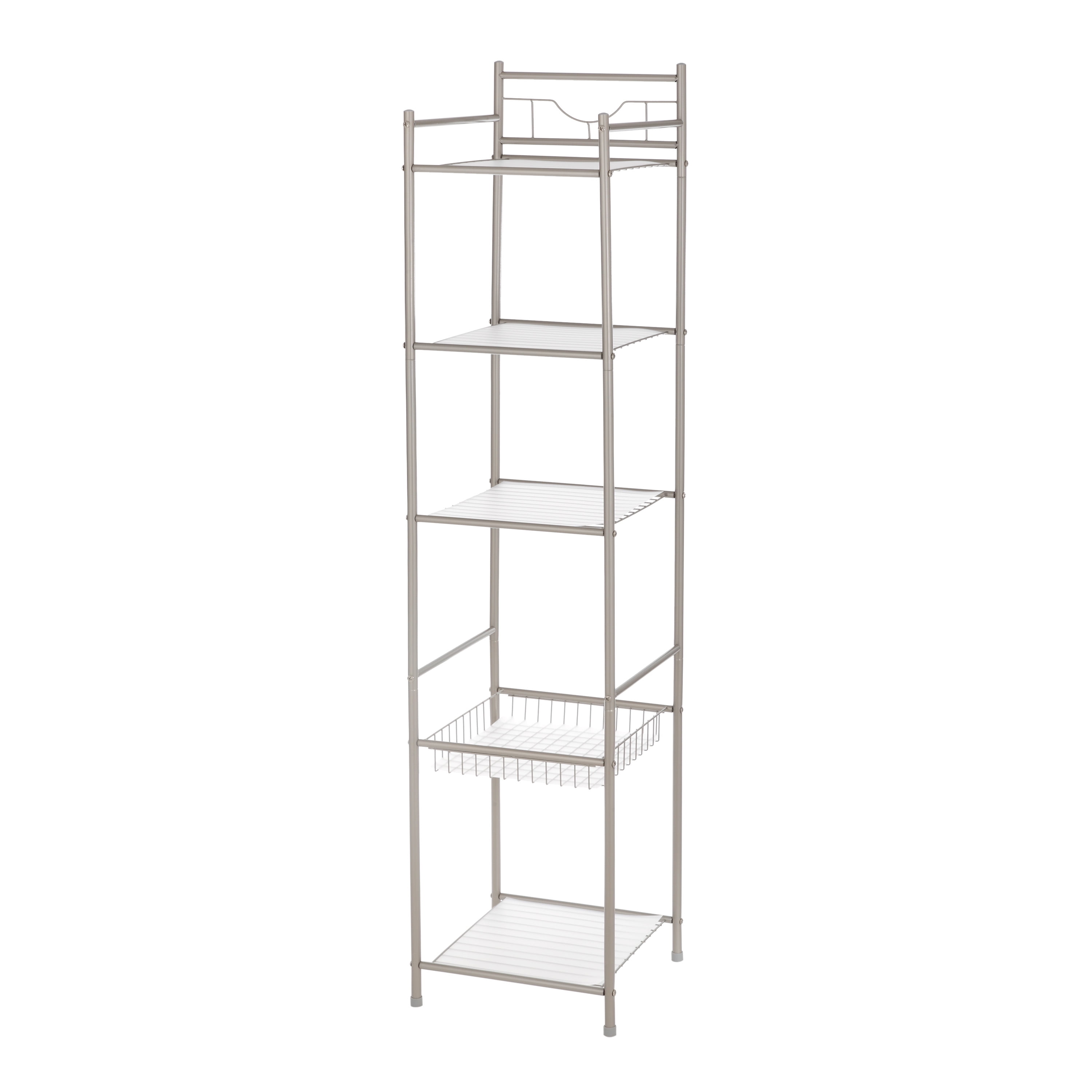 Brushed nickel deals bathroom shelving unit