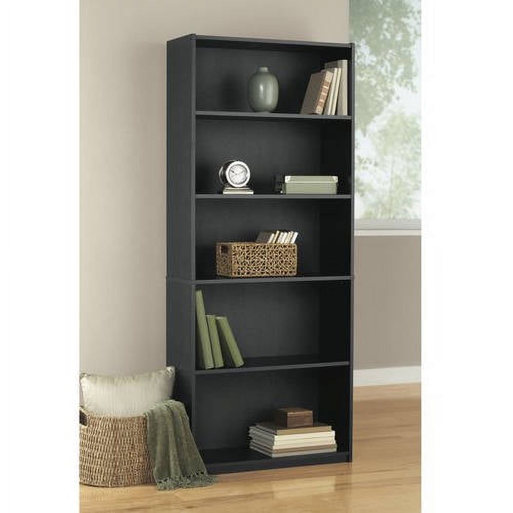 Mainstays 5 Shelf Black Bookcase With 3 Adjustable Shelves