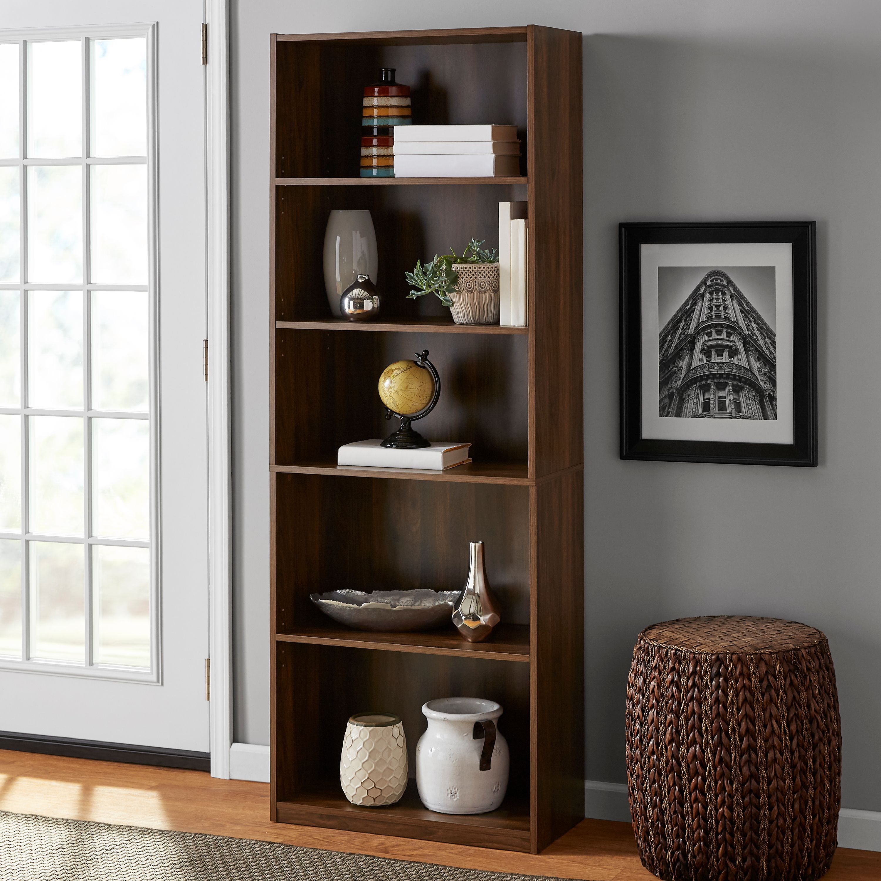 Mainstays 5-Shelf Bookcase with Adjustable Shelves, Canyon Walnut - image 1 of 5