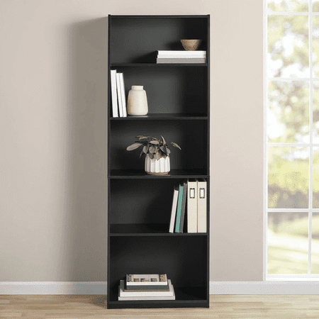 MAINSTAYS 5-SHELF BOOKCASE WITH ADJUSTABLE SHELVES, TRUE BLACK OAK