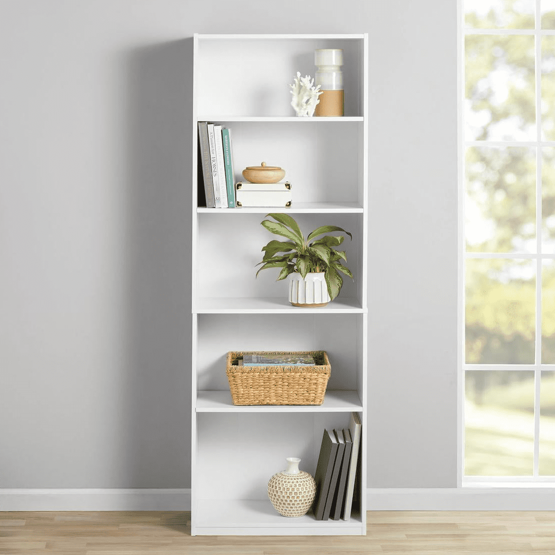 Mainstays 5 Shelf Bookcase with Adjustable Shelves White