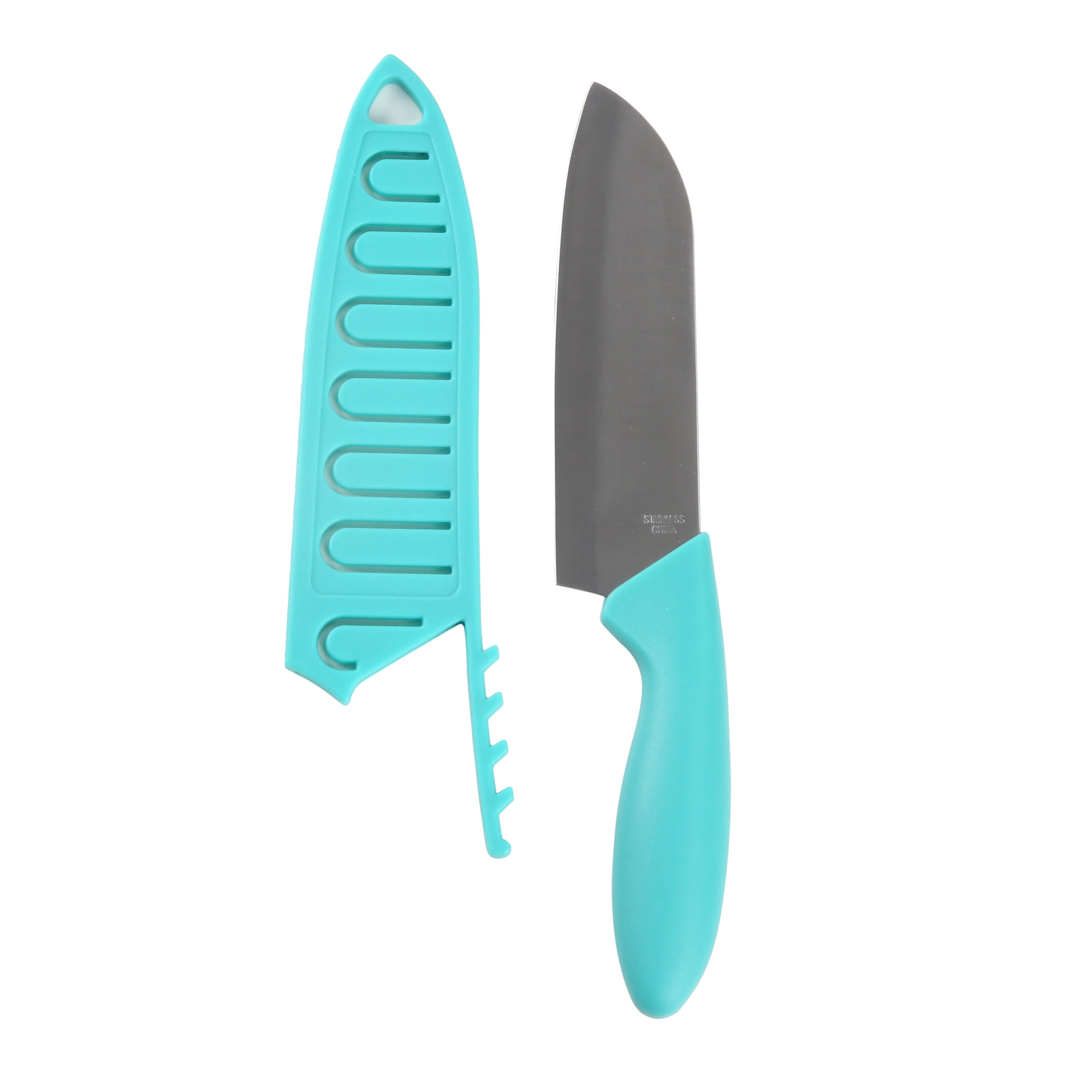 Mainstays 5 Stainless Steel Santoku Kitchen Knife Blue with Sheath 