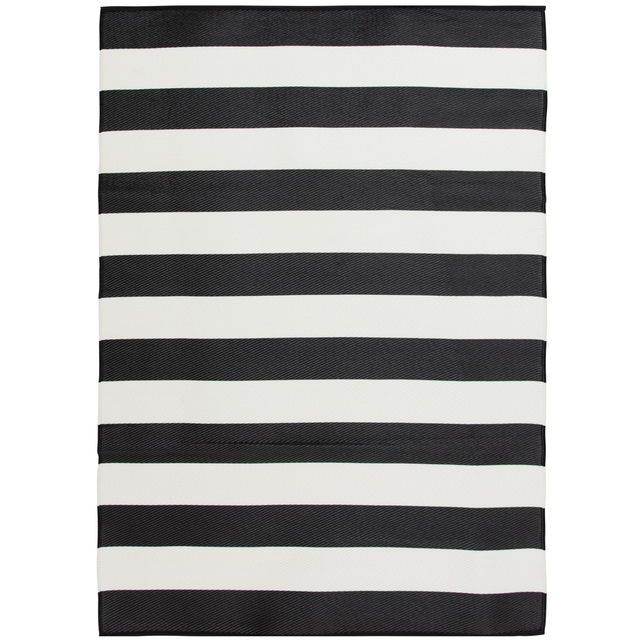 Black and White Stripe Reversible Outdoor Plastic Rug, 5' x 7'