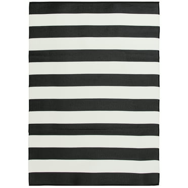 Mainstays 5'X7' Black and White Stripe Reversible Outdoor Plastic Rug