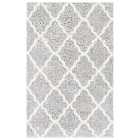 Mainstays Gray & Ivory Plush Trellis Shag Indoor Area Rug, 5' x 7'