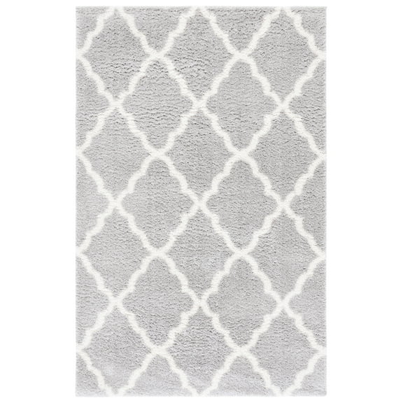 Mainstays Gray & Ivory Plush Trellis Shag Indoor Area Rug, 5' x 7'