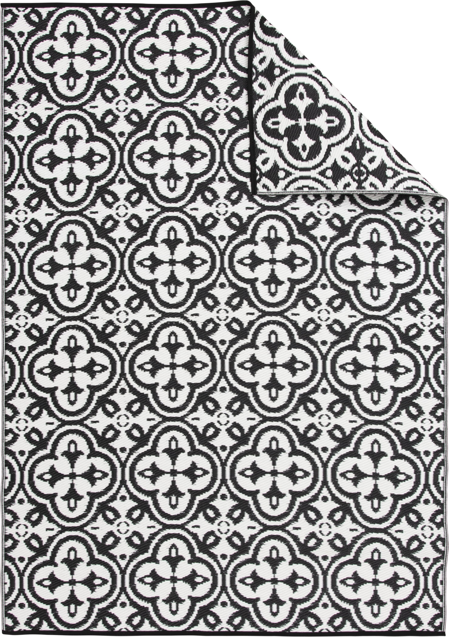 Mainstays 5'x7' Black and White Moroccan Plastic Reversible Outdoor Rug 