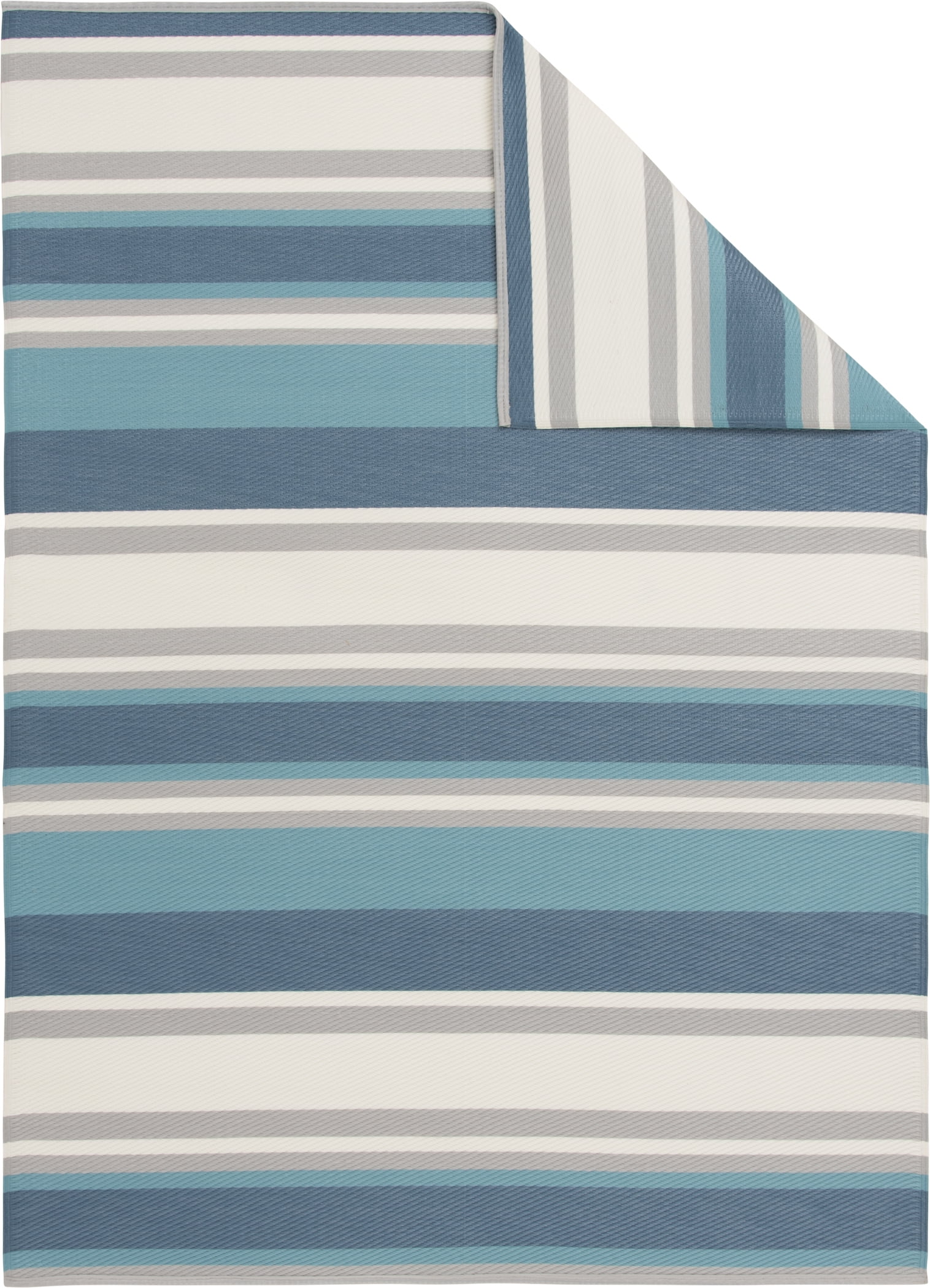 Mainstays 5'x7' Blue Coastal Stripe Plastic Reversible Outdoor Rug