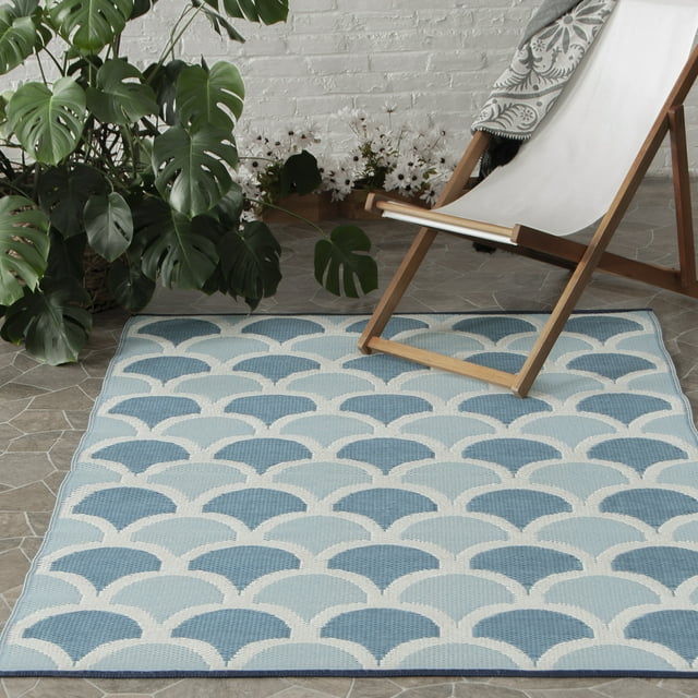 Mainstays 5'x7' Blue Shells Plastic Reversible Outdoor Rug