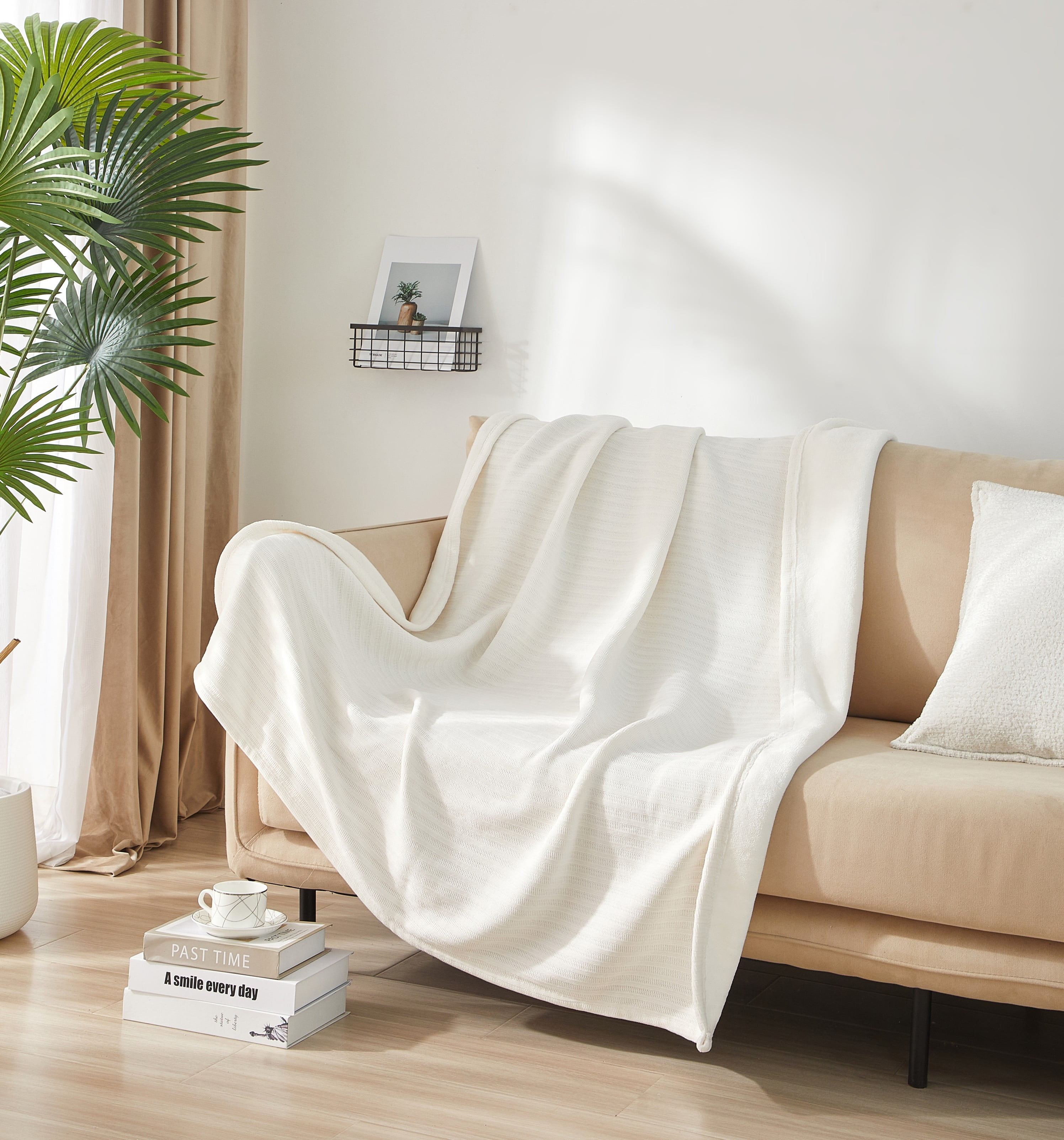 Mainstays Cozy Chenille Reverse to Plush Soft Couch Throw, Vanilla