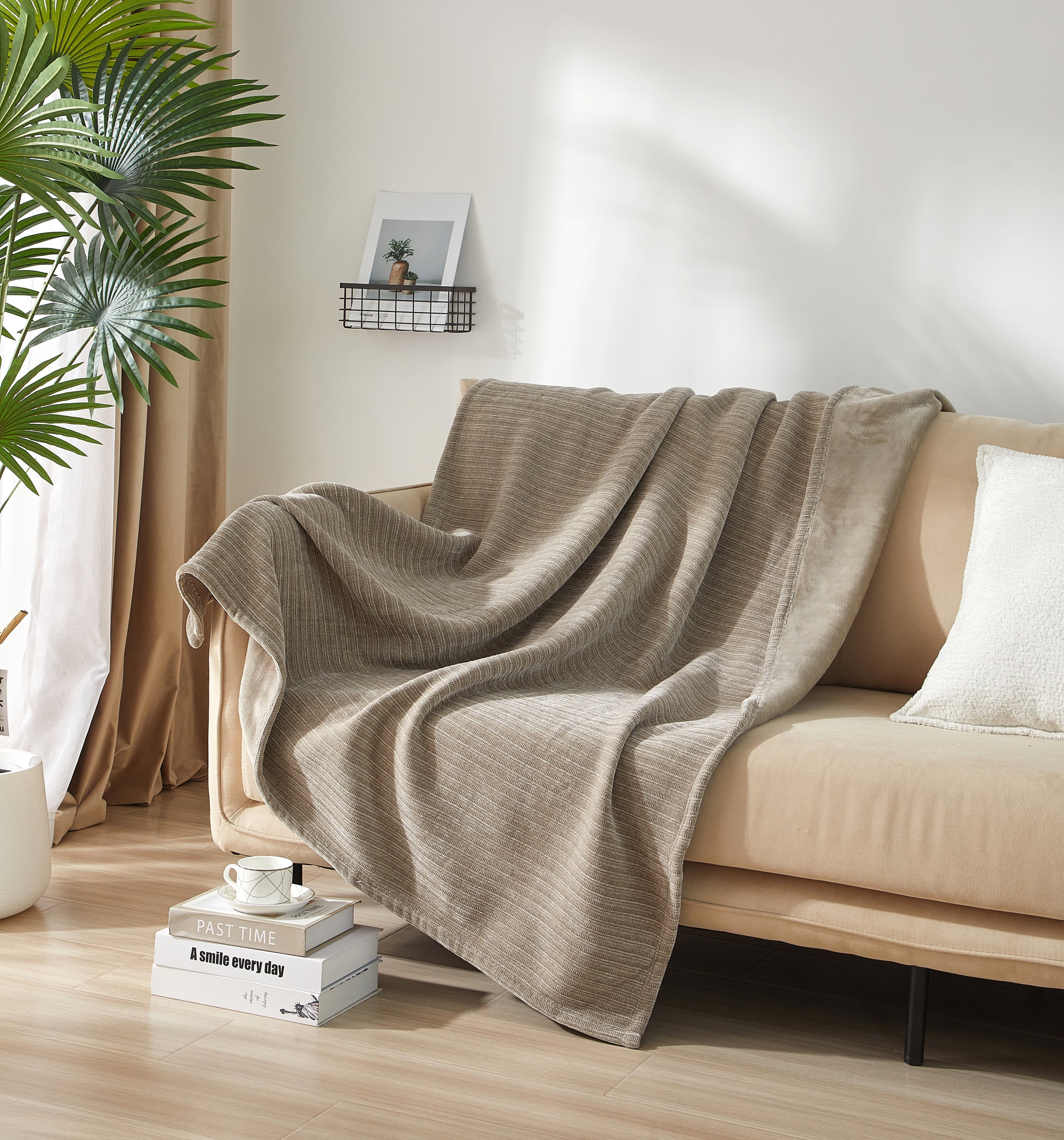 Mainstays Cozy Chenille Reverse to Plush Soft Couch Throw, Washed Stone, Standard Size