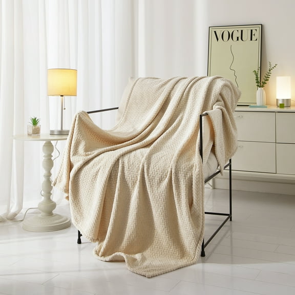 Mainstays Cozy Textured Plush Throw Blanket, Beige, 50"x60" All Ages