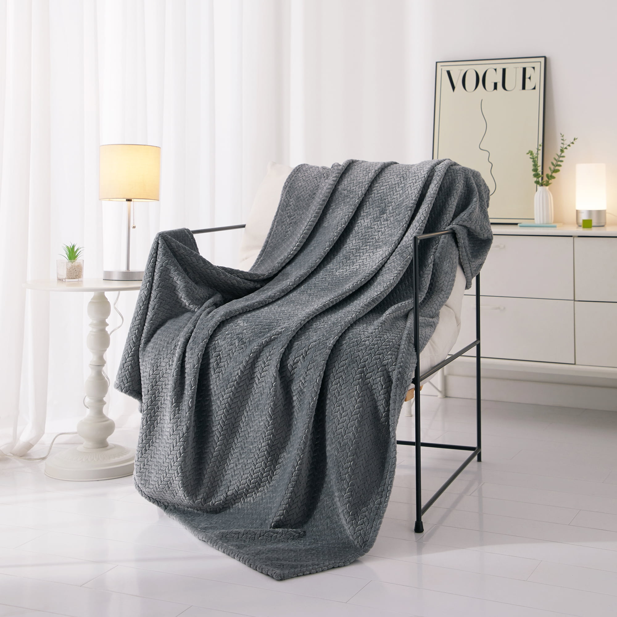 Mainstays Cozy Textured Plush Throw Blanket, Grey, 50"x60" All Ages