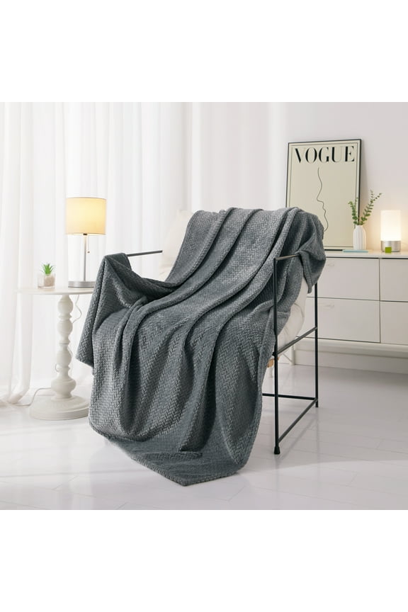 Cozy Textured Plush Throw Blanket, Grey, 50"x60" All Ages