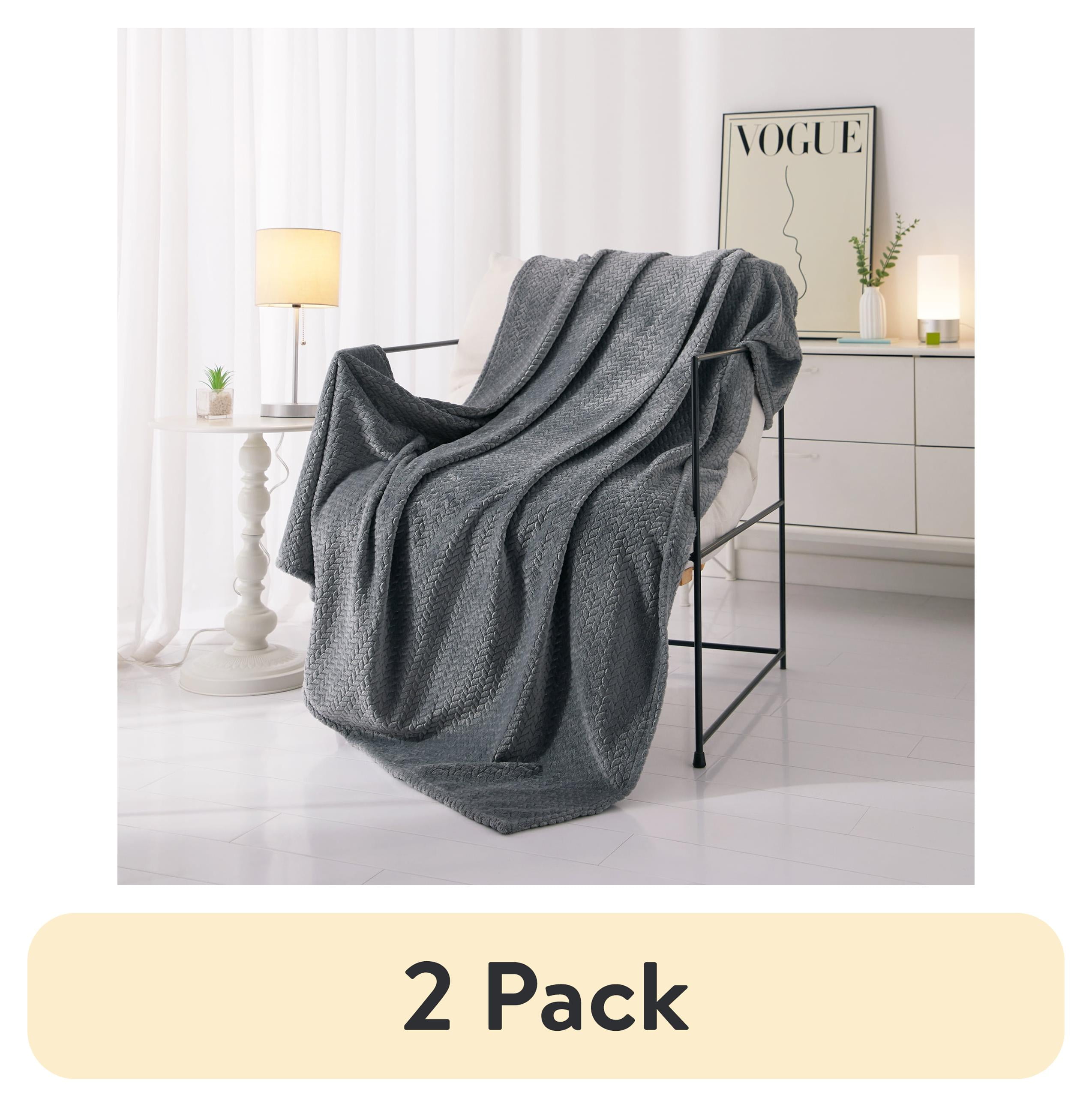 (2 pack) Mainstays 50"x60" Textured Throw, Grey, All Ages(02)