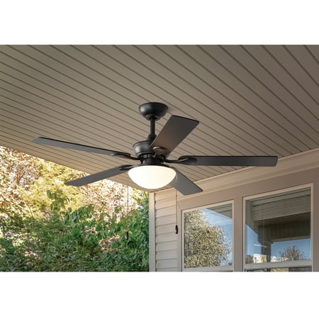 Mainstays 52in 5 Blade Indoor/Outdoor Ceiling Fan, Light Bulb, Black, Reverse Airflow