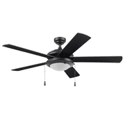 Mainstays 52" Matte Black Indoor Ceiling Fan with Light, 5 Blades, Pull Chain Control & Reverse Airflow