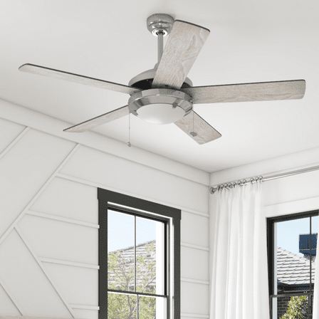 Mainstays 52" Transitional Satin Nickel Indoor Ceiling Fan with Light, Pull Chain Control & Reverse Airflow