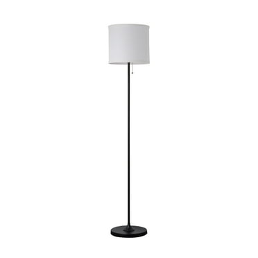 Mainstays 56.5" Shaded Floor Lamp with White Fabric Shade, Black Finish, Classic Styling, Adult Use.
