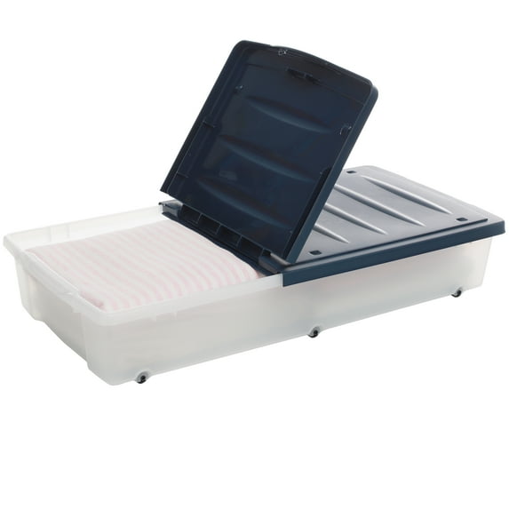 Mainstays 57 Qt Wheeled Underbed Storage, Blue cove