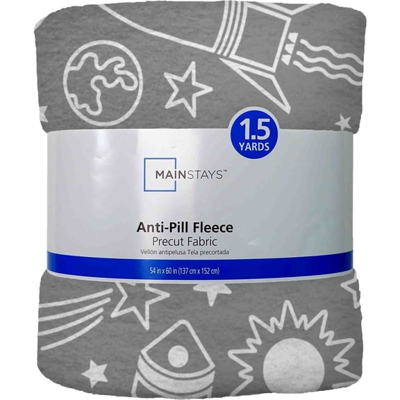 Mainstays 1.5 Yards 100% Polyester Lux Anti-pill Fleece Doodle Galaxy, Gray, 60" Wide for Crafts