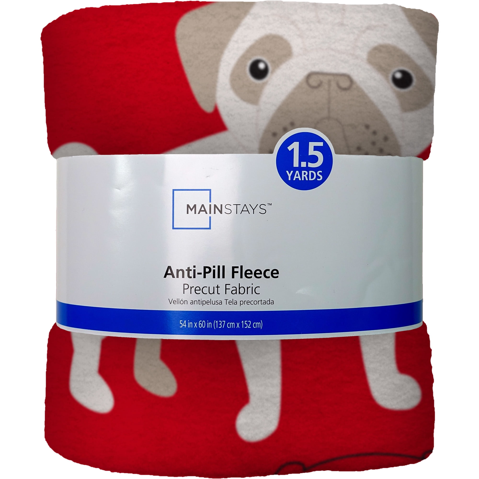 Mainstays 58" x 1.5 yard Lux Antipill Fleece Oh My Pugness Fabric