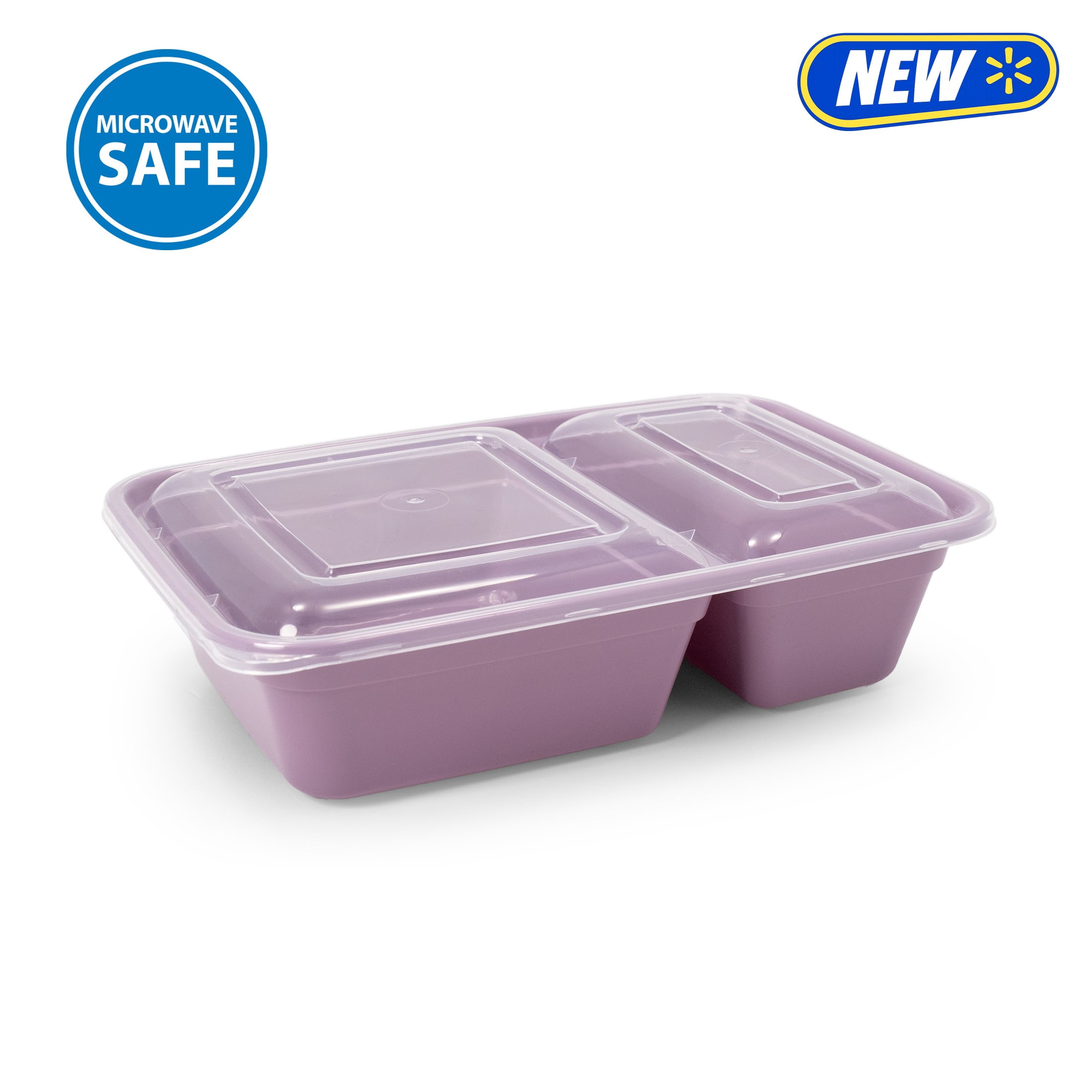 Mainstays 5-Pack 2-Compartment BPA-Free Plastic Meal Prep Food Storage Containers, 0.9L, Lilac Bloom