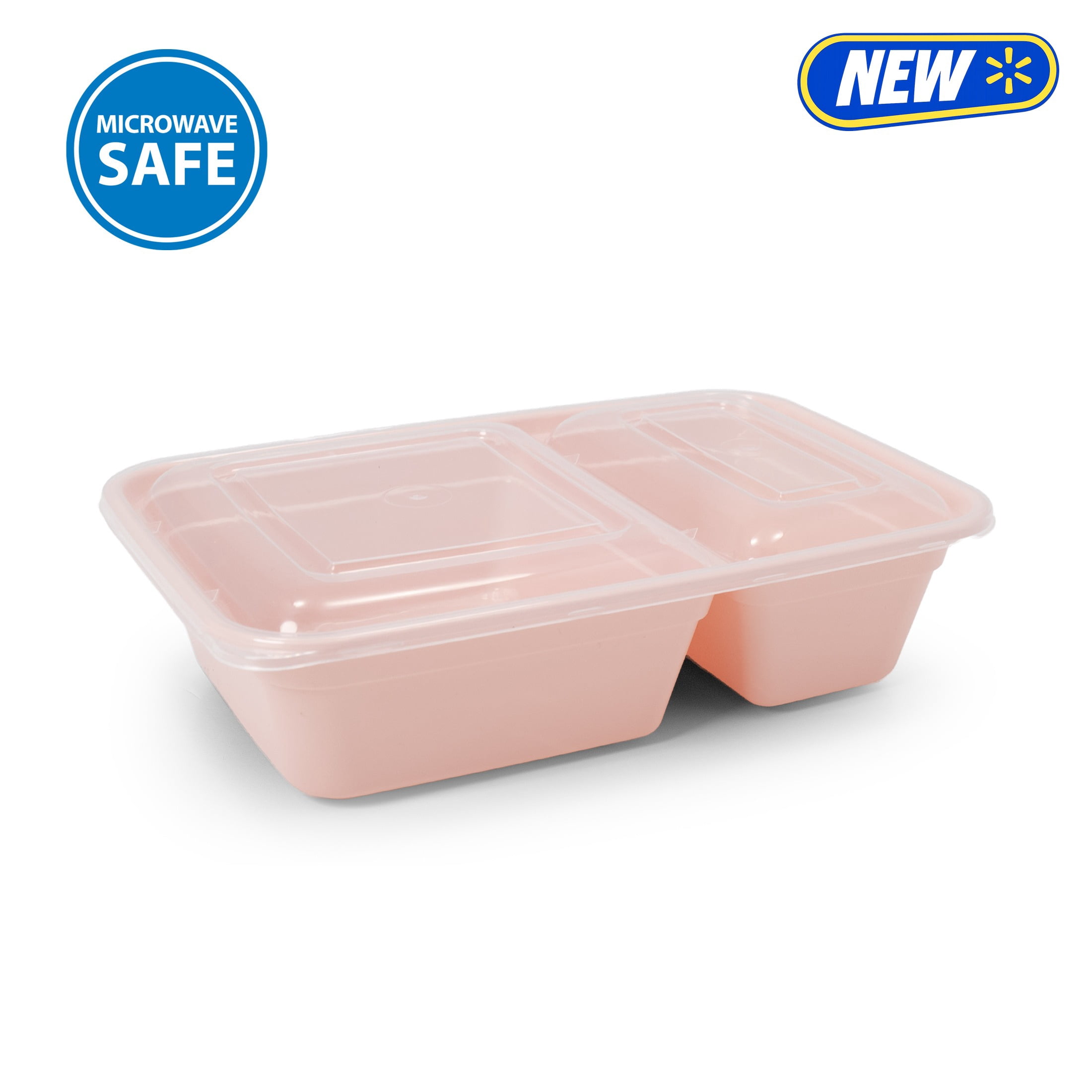 Mainstays 5-Pack 2-Compartment BPA-Free Plastic Meal Prep Food Storage Containers, 0.9L, Pink Blush