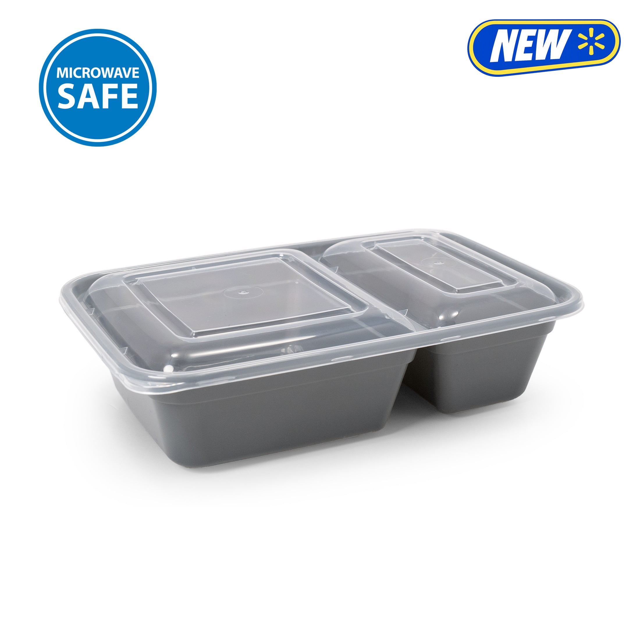 Mainstays 5-Pack 2-Compartment BPA-Free Plastic Meal Prep Food Storage Containers, 0.9L, Soothing Grey